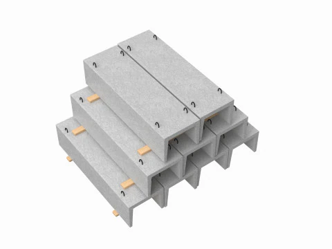 Betongraben auf Holzplanken 3D Modell