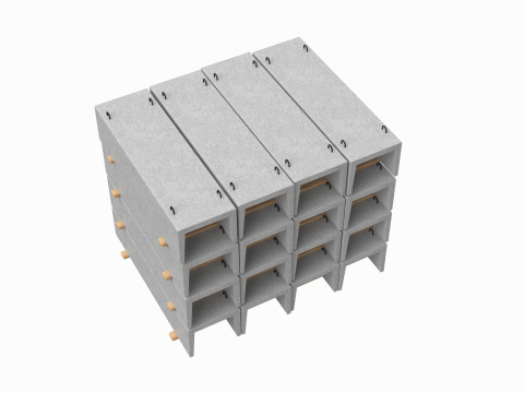 Concrete Trench On Wood Planks Model 3D