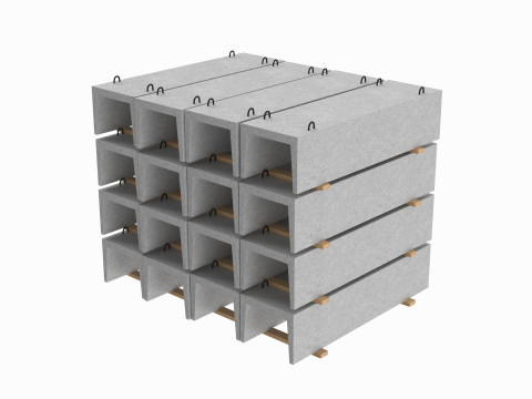 Concrete Trench On Wood Planks Model 3D