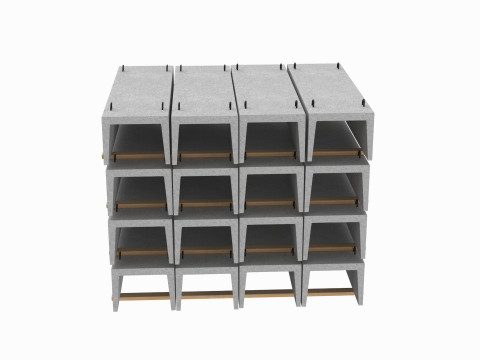 Concrete Trench On Wood Planks Model 3D