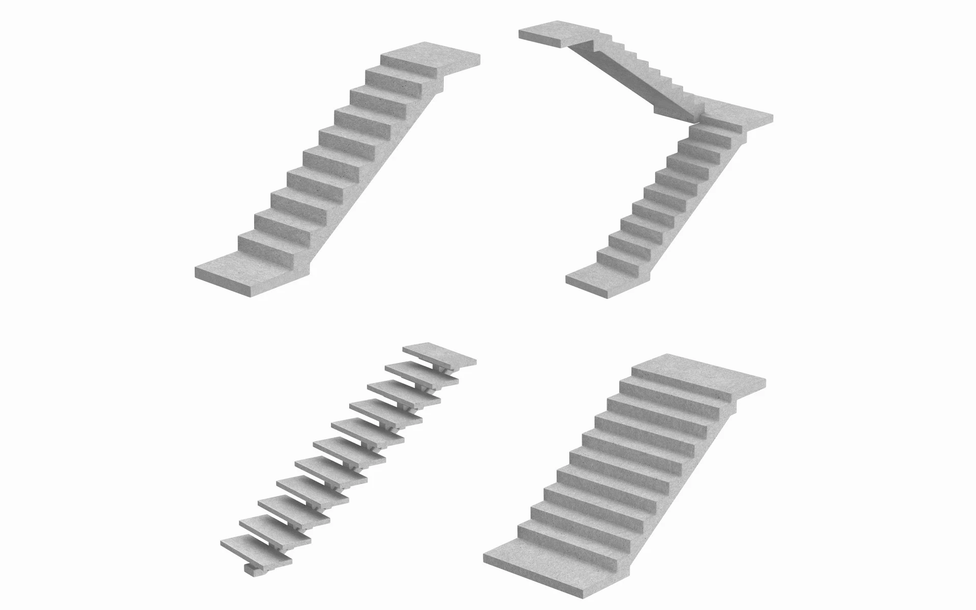 Concrete Stairs Collection 3D Model .c4d .max .obj .3ds .fbx .stl .blend 
