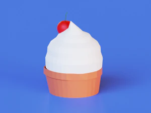 बेरी के साथ लो पॉलीगोनल आइसक्रीम 3D मॉडल