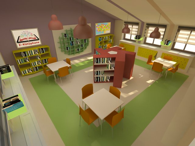 School Library 3D Модель .c4d .max .obj .3ds .fbx .stl .blend 