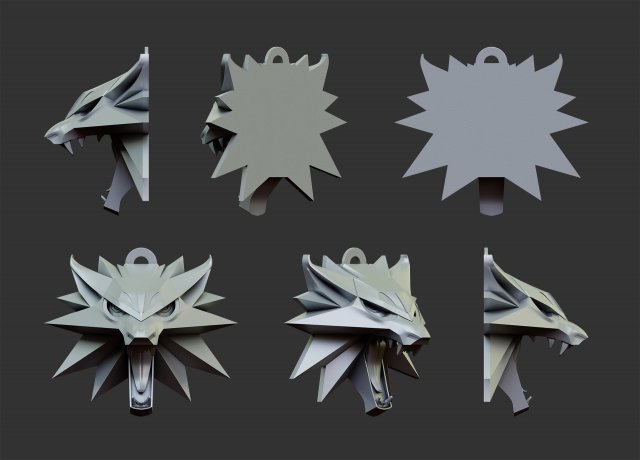 Witcher Wolf Necklace Modèles 3D en vedette .c4d .max .obj .3ds .fbx .stl .blend 