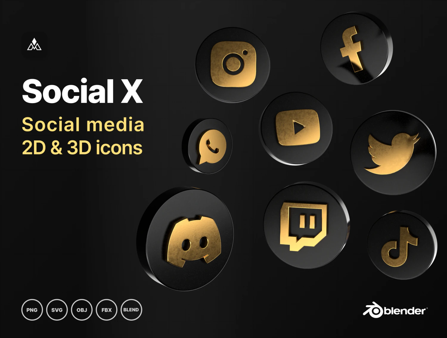 Social X Social media icons 3D Model .c4d .max .obj .3ds .fbx .stl .blend 