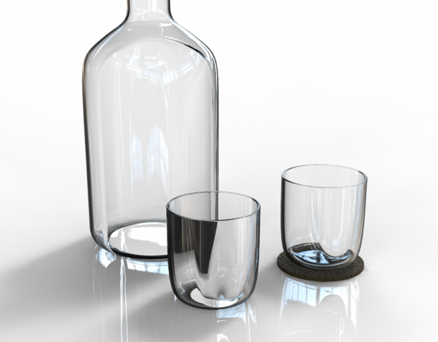 Glass bottle and glasses Modelo 3D .c4d .max .obj .3ds .fbx .stl .blend