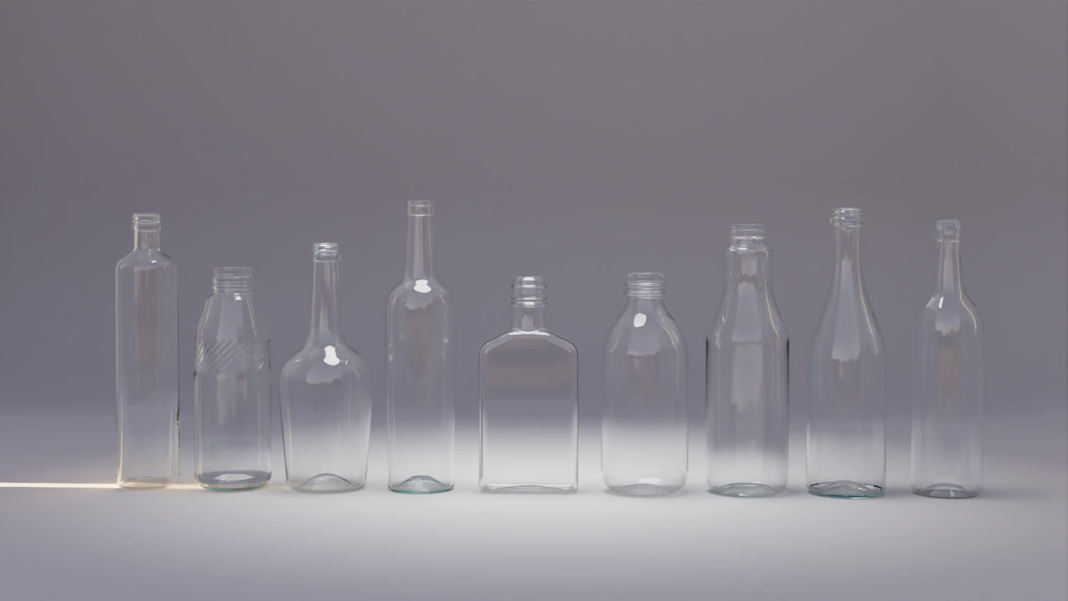 9 Glass Bottles Pack 3D Model .c4d .max .obj .3ds .fbx .stl .blend