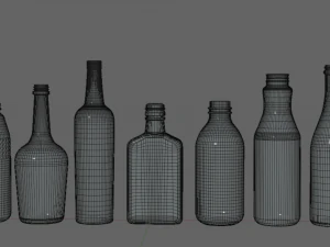 9 Glass Bottles Pack 3D Model