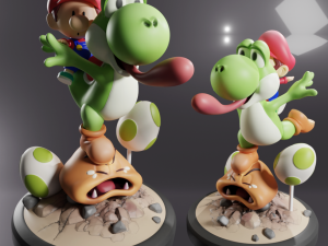 YOSHI AND BABY MARIO WITH CRYING GOOMBA - SUPER MARIO FAN ART FIGURE Modelo de impresión 3D