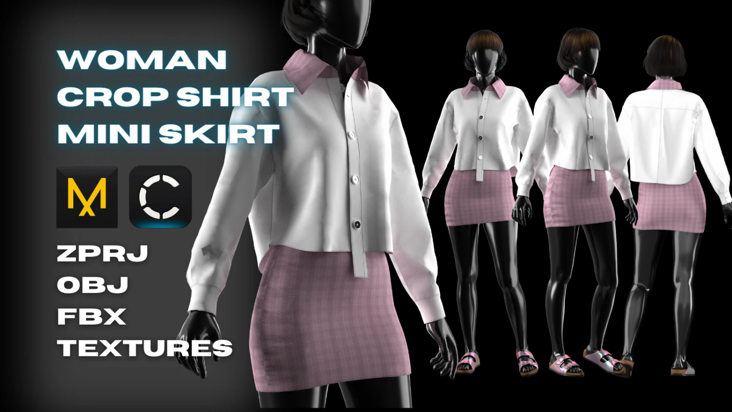Crop Shirt and Mini Skirt Modeling in Clo3D - Marvelous Designer 3D Model .c4d .max .obj .3ds .fbx .stl .blend