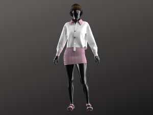Crop Shirt and Mini Skirt Modeling in Clo3D - Marvelous Designer 3D Model