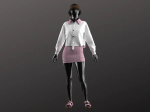 Crop Shirt and Mini Skirt Modeling in Clo3D - Marvelous Designer 3D Model