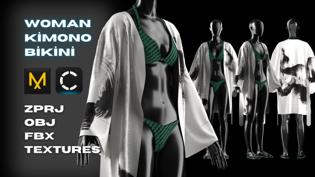 Kimono and Bikini Modeling in Clo3D - Marvelous Designer Modello 3D .c4d .max .obj .3ds .fbx .stl .blend 