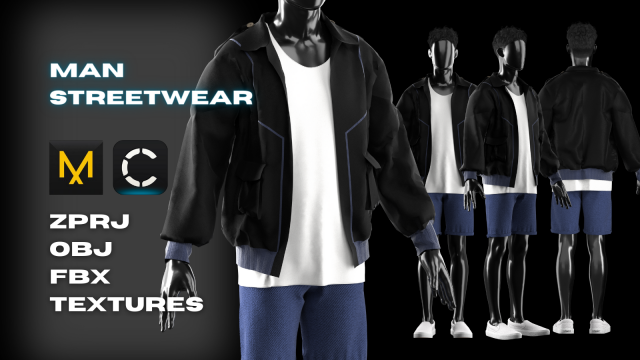 Man Streetwear Modeling in Clo3D - Marvelous Designer 3D Model .c4d .max .obj .3ds .fbx .stl .blend 