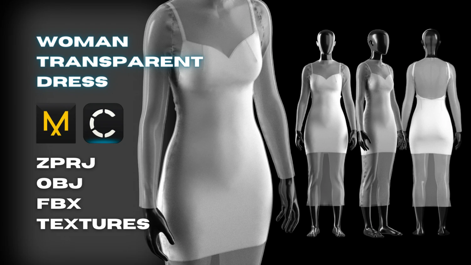 Woman Transparent Dress Modeling in Clo3D - Marvelous Designer 3D Model .c4d .max .obj .3ds .fbx .stl .blend 