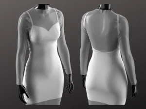 Woman Transparent Dress Modeling in Clo3D - Marvelous Designer 3D Model