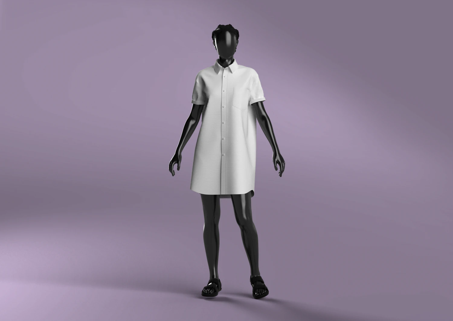 Woman Basic Shirt Dress Modeling in Clo3D - Marvelous Designer 3D Model .c4d .max .obj .3ds .fbx .stl .blend