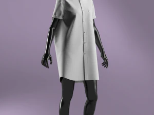 Woman Basic Shirt Dress Modeling in Clo3D - Marvelous Designer 3D Model