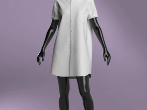 Woman Basic Shirt Dress Modeling in Clo3D - Marvelous Designer 3D Model