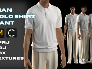 Camiseta Polo Masculina Calça Modelagem em Clo3D - Marvelous Designer Modelo 3D