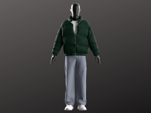Man Casual Streetwear Modeling in in Clo3D - Marvelous Designer - Puffer Jacket Denim Long Sleeve 3D 모델