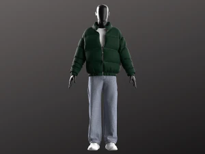 Мужская повседневная уличная одежда Моделирование в Clo3D &mdash; Marvelous Designer &mdash; Джинсовая куртка-пуховик с длинным рукавом 3D Модель