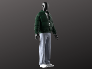 Man Casual Streetwear Modeling in in Clo3D - Marvelous Designer - Puffer Jacket Denim Long Sleeve 3D 모델