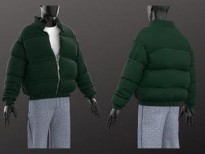 Man Casual Streetwear Modeling in in Clo3D - Marvelous Designer - Puffer Jacket Denim Long Sleeve 3D 모델