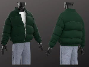 Мужская повседневная уличная одежда Моделирование в Clo3D &mdash; Marvelous Designer &mdash; Джинсовая куртка-пуховик с длинным рукавом 3D Модель