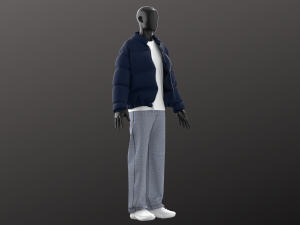 Man Casual Streetwear Modeling in in Clo3D - Marvelous Designer - Puffer Jacket Denim Long Sleeve Modelo 3D