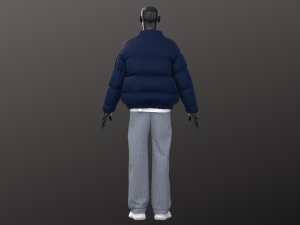 Man Casual Streetwear Modeling in in Clo3D - Marvelous Designer - Puffer Jacket Denim Long Sleeve Modelo 3D