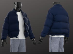 Man Casual Streetwear Modeling in in Clo3D - Marvelous Designer - Puffer Jacket Denim Long Sleeve Modelo 3D