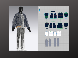 Man Casual Streetwear Modeling in in Clo3D - Marvelous Designer - Puffer Jacket Denim Long Sleeve Modelo 3D