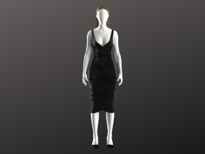Woman Midi Black Shirred Dress Modeling in Clo3D - Mervelous Designer 3D-Modell