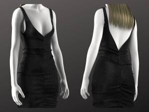 Woman Midi Black Shirred Dress Modeling in Clo3D - Mervelous Designer 3D-Modell