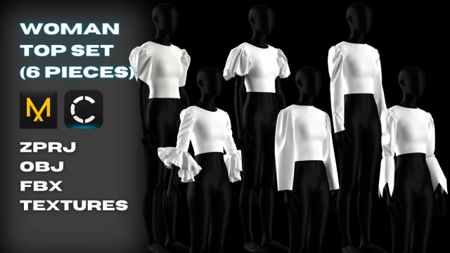 Conjunto Top Mulher - 6 Peças - Blusa Modelo 3D .c4d .max .obj .3ds .fbx .stl .blend