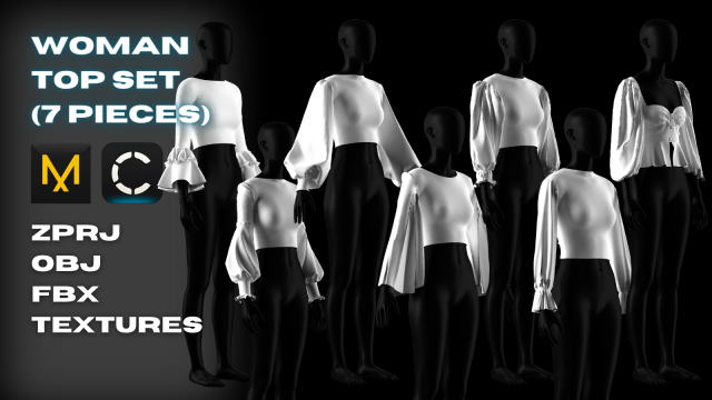 Woman Top Set - 7 Pieces - Blouse Modello 3D .c4d .max .obj .3ds .fbx .stl .blend 