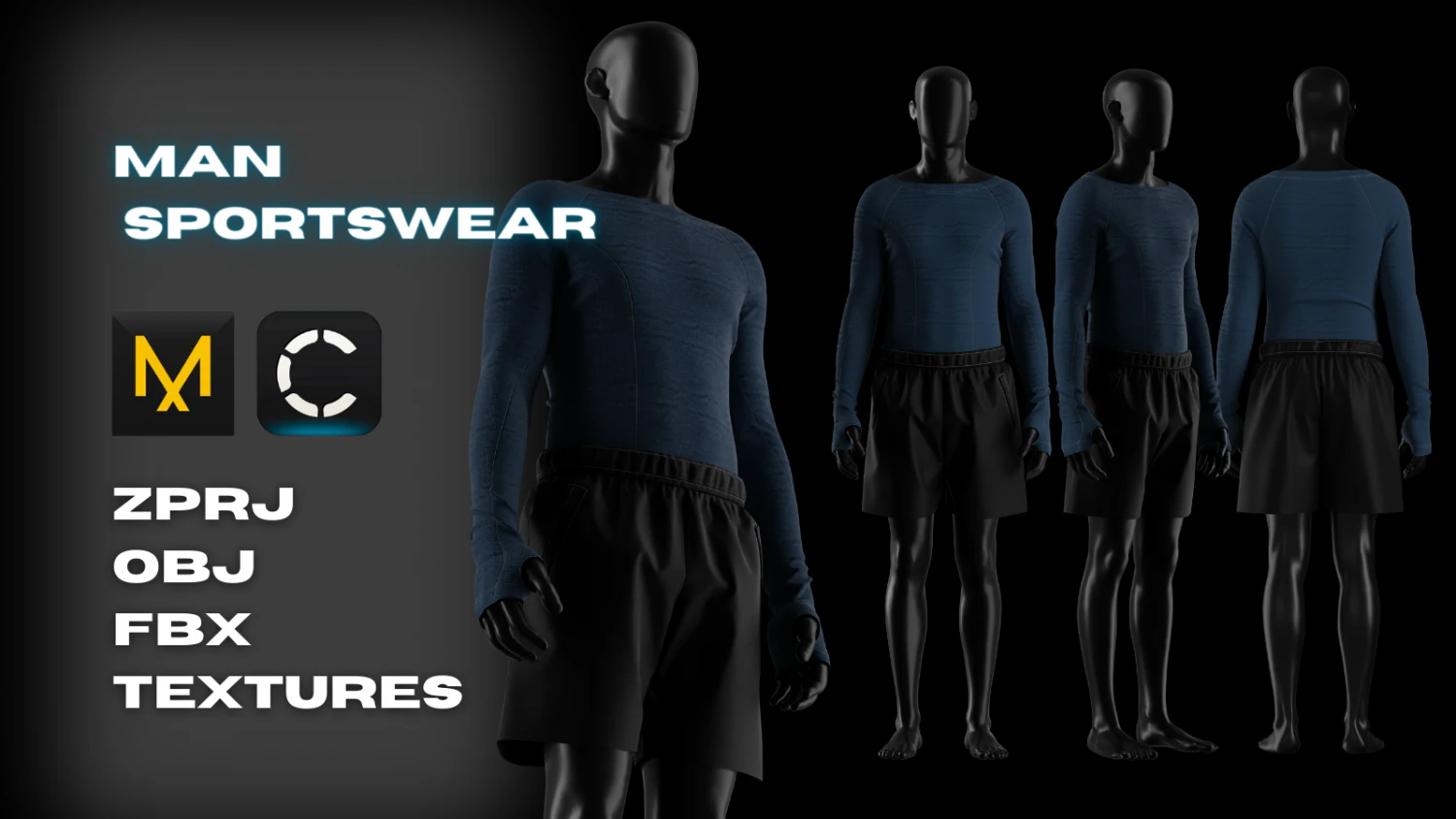 Man Sportswear Short-Compression Shirt 3D Model .c4d .max .obj .3ds .fbx .stl .blend 