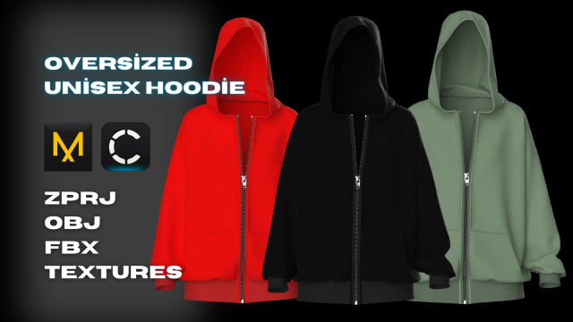 Oversized Unisex Hoodie - Woman - Man - Sportswear Modelo 3D .c4d .max .obj .3ds .fbx .stl .blend 
