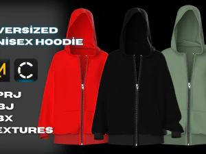 Oversize Unisex Kap&uuml;şonlu &Uuml;st - Kadın - Erkek - Spor Giyim 3D Model