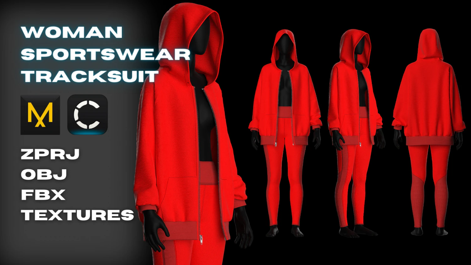 Woman Sportswear - Tracksuit - Hoodie - Leggings 3D Model .c4d .max .obj .3ds .fbx .stl .blend 