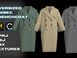 Oversized Unisex Trenchcoat Set Modeling in Clo3D - Marvelous Designer 3D Model
