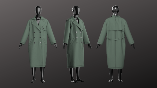 Oversized Unisex Trenchcoat Set Modeling in Clo3D Marvelous