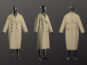 Oversized Unisex Trenchcoat Set Modeling in Clo3D - Marvelous Designer Model 3D