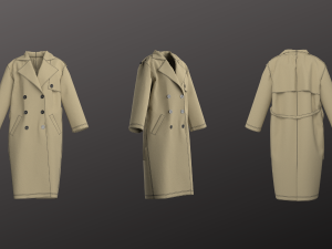 Oversized Unisex Trenchcoat Set Modeling in Clo3D - Marvelous Designer Model 3D
