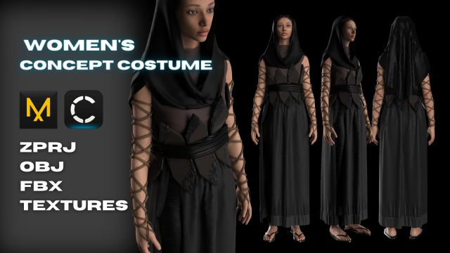 Womens Concept Costume Female Warrior Modeling in Clo3D - Marvelous Designer Modello 3D .c4d .max .obj .3ds .fbx .stl .blend 