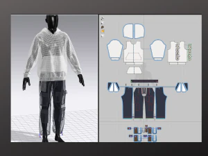 Cal&ccedil;a Masculina Utilit&aacute;ria Moletom Modelagem em Clo3D - Marvelous Designer Modelo 3D