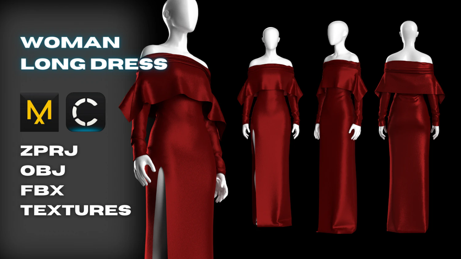 Woman Long Dress Modeling in Clo3D - Marvelous Designer 3D Model .c4d .max .obj .3ds .fbx .stl .blend