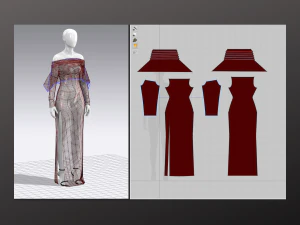 Woman Long Dress Modeling in Clo3D - Marvelous Designer 3D Model