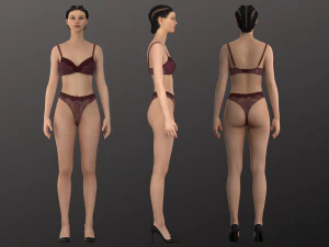 Woman Burgundy Underwear Set Modeling in Clo3D - Marvelous Designer 3D Model
